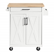 Pemberly Row Kitchen Cart with Butcher Block Top in White Finish