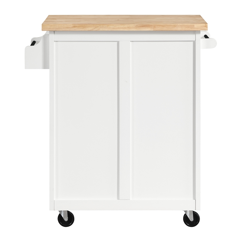 Pemberly Row Kitchen Cart with Butcher Block Top in White Finish