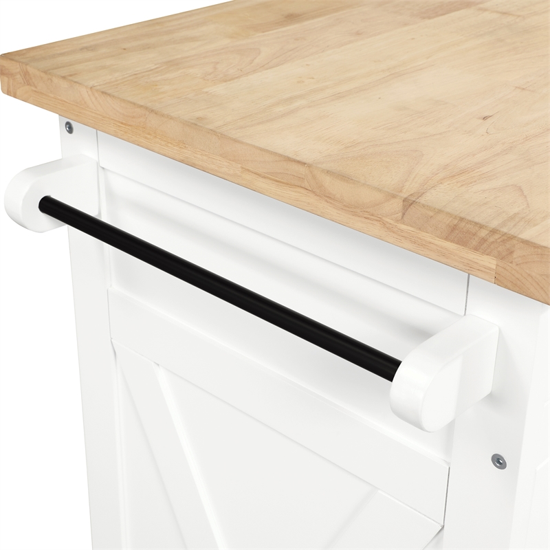 Pemberly Row Kitchen Cart with Butcher Block Top in White Finish