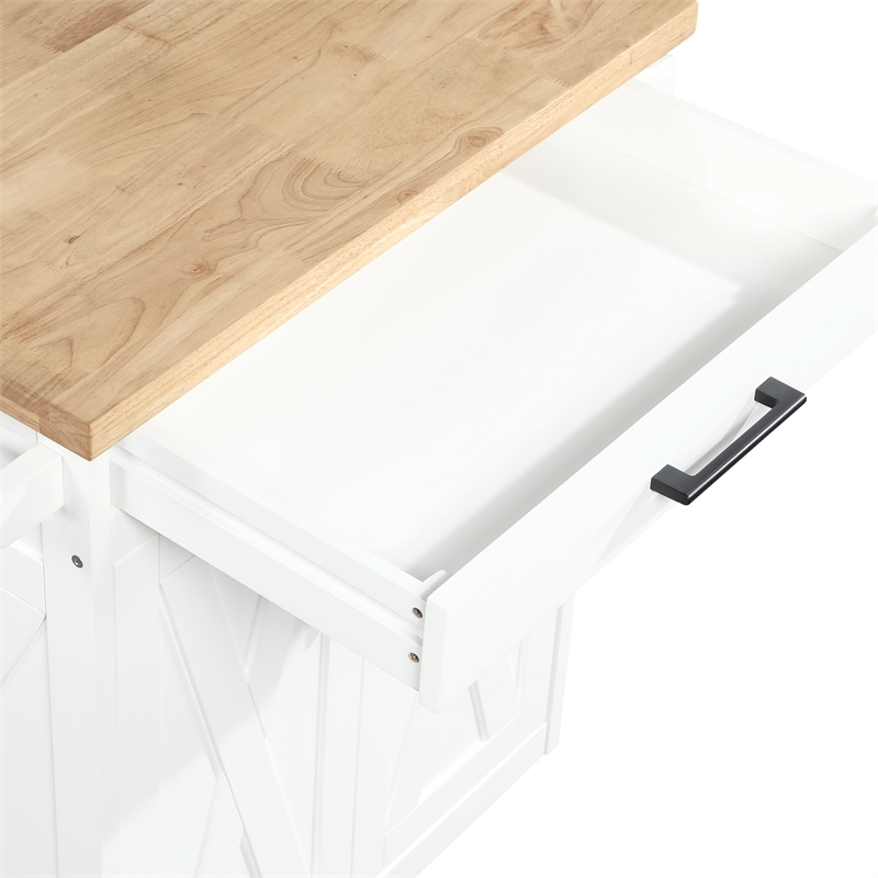 Pemberly Row Kitchen Cart with Butcher Block Top in White Finish