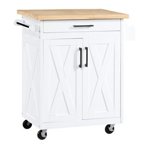 Pemberly Row Kitchen Cart with Butcher Block Top in White Finish