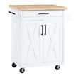 Pemberly Row Kitchen Cart with Butcher Block Top in White Finish