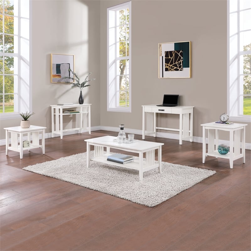 Pemberly Row Mission Style Foyer Table in White Engineered Wood