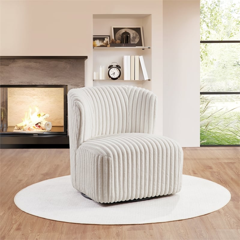 Pemberly Row Swivel Accent Chair with White Cord Fur Fabric