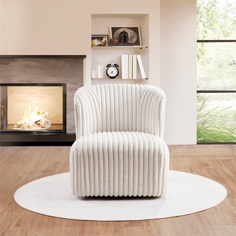 Pemberly Row Swivel Accent Chair with White Cord Fur Fabric