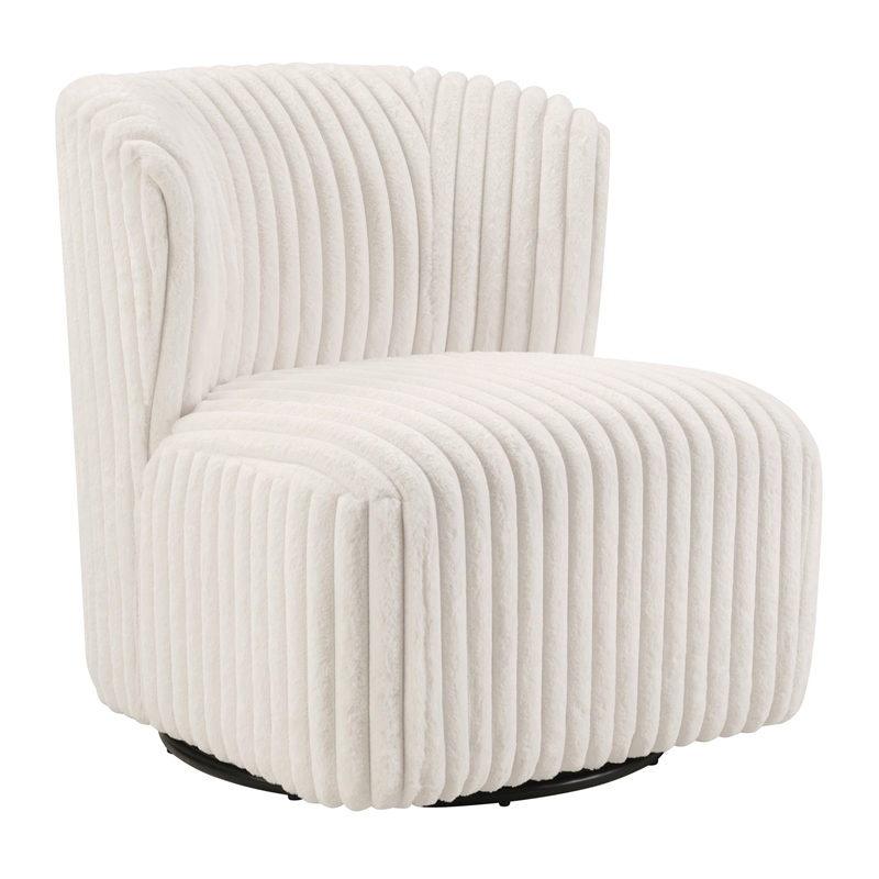 Pemberly Row Swivel Accent Chair with White Cord Fur Fabric