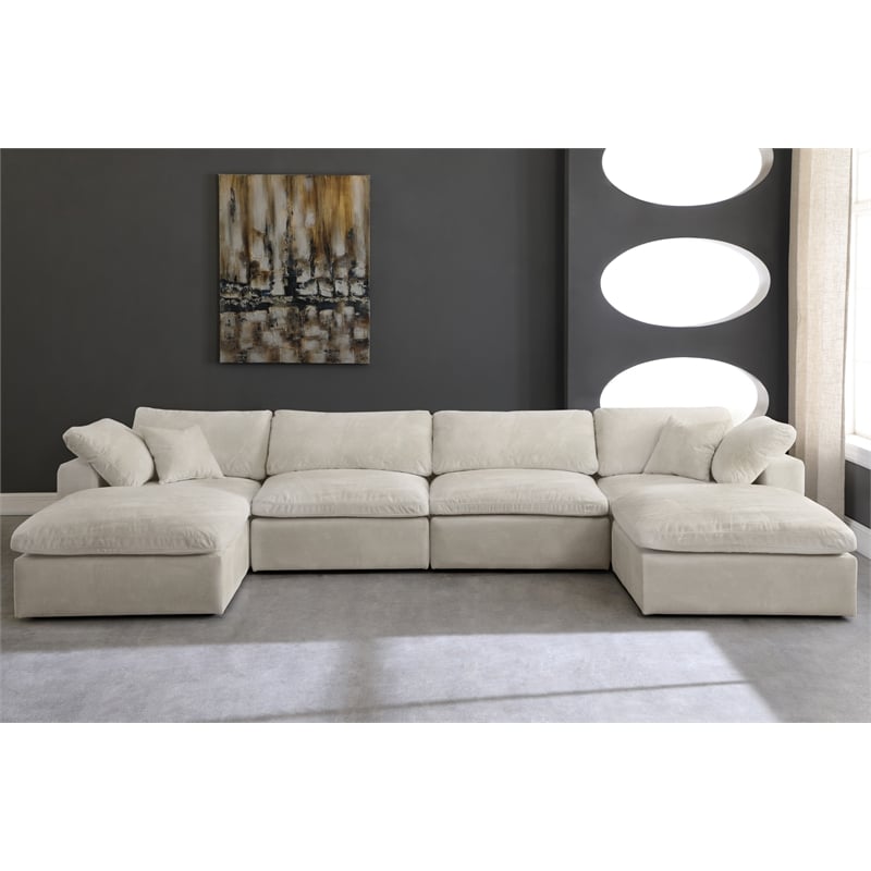 Pemberly Row Cream Velvet Modular Sectional with 6-Piece Design