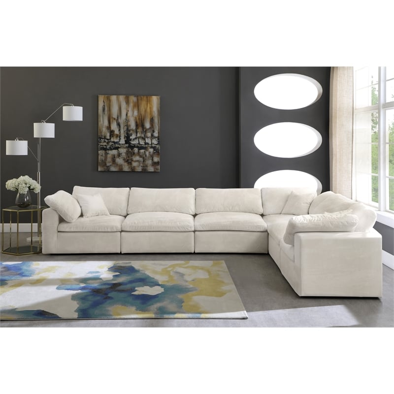 Pemberly Row Cream Velvet Modular Sectional with 6-Piece Design