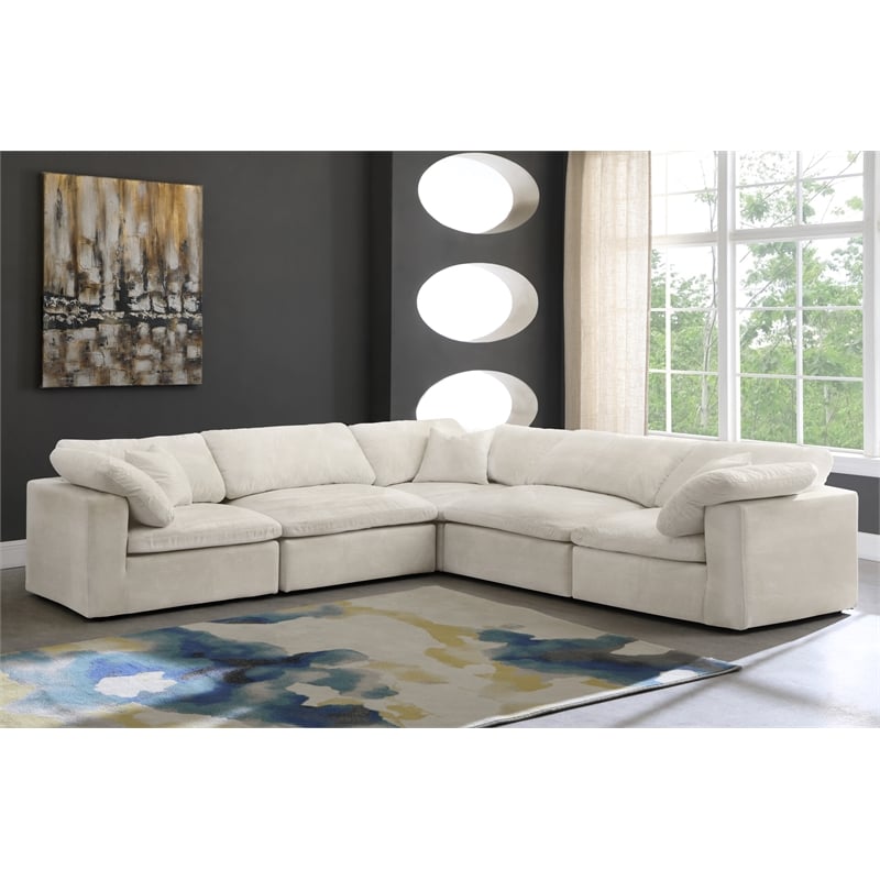 Pemberly Row Cream Velvet Modular Sectional with 5-Piece Design