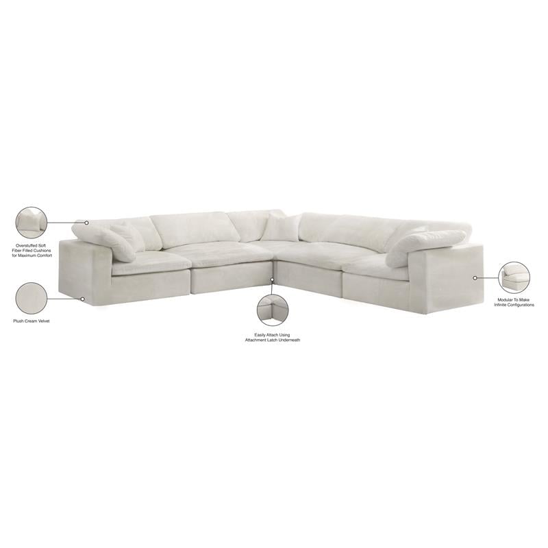 Pemberly Row Cream Velvet Modular Sectional with 5-Piece Design
