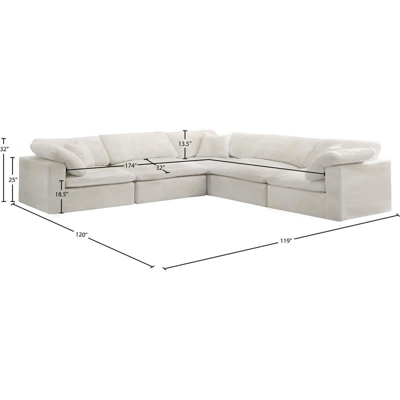 Pemberly Row Cream Velvet Modular Sectional with 5-Piece Design