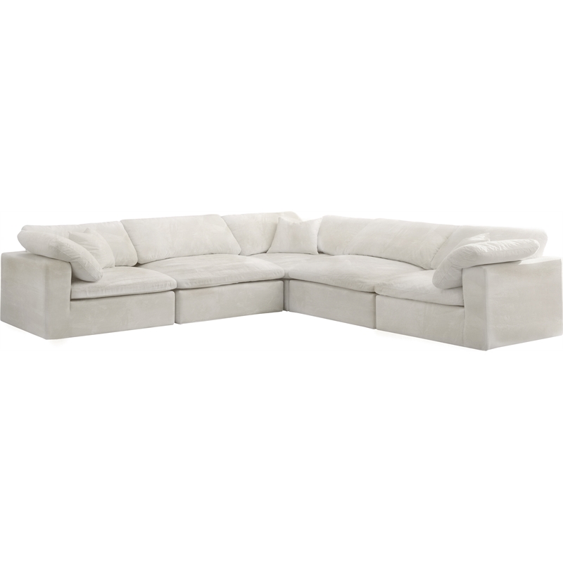Pemberly Row Cream Velvet Modular Sectional with 5-Piece Design