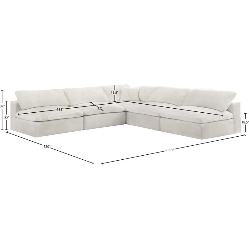 Pemberly Row Cream Velvet Modular Sectional with 5-Piece Design