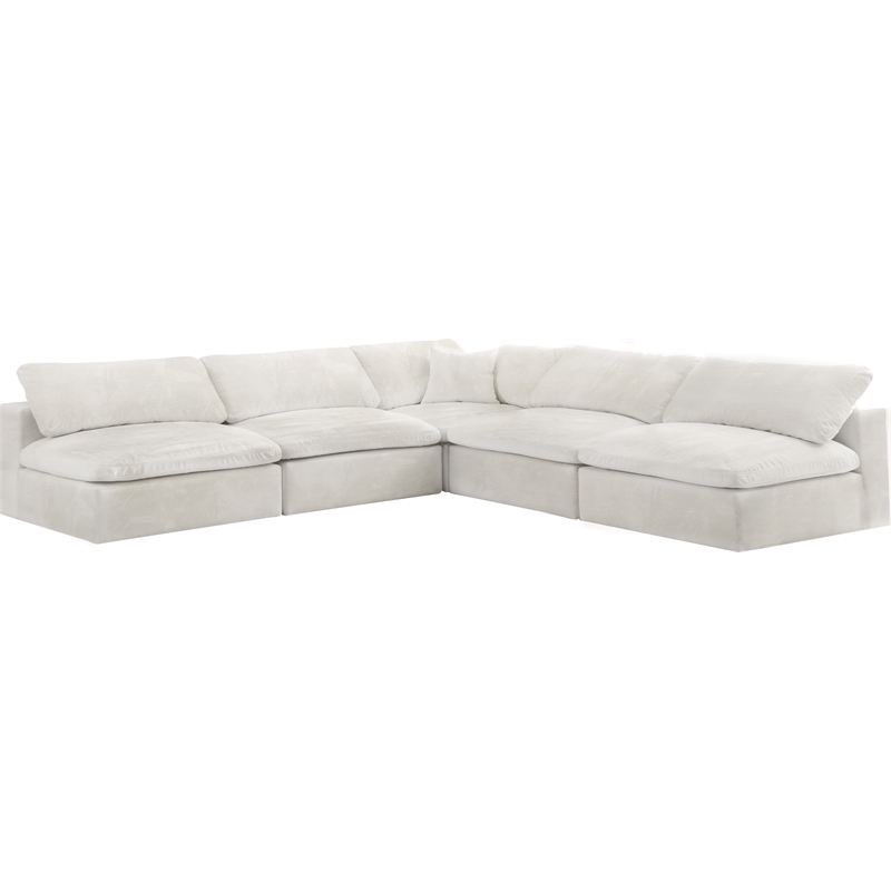 Pemberly Row Cream Velvet Modular Sectional with 5-Piece Design