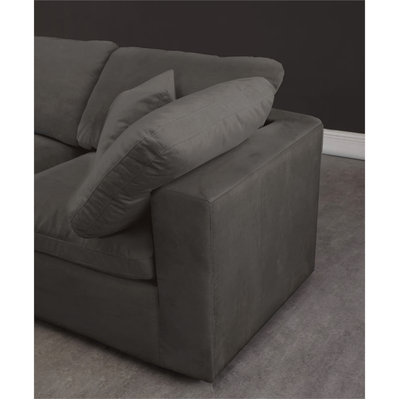 Pemberly Row Modular Gray Velvet 3-Piece Sofa with Fiber Cushions