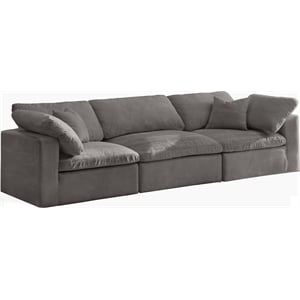 Pemberly Row Modular Gray Velvet 3-Piece Sofa with Fiber Cushions
