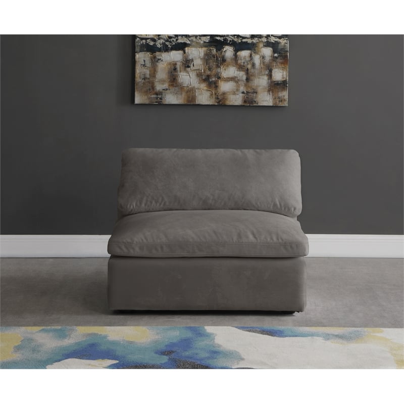 Pemberly Row Modular Gray Velvet Armless Chair with Fiber Cushions