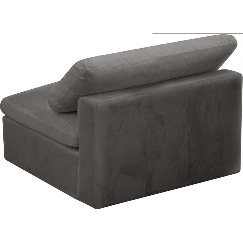 Pemberly Row Modular Gray Velvet Armless Chair with Fiber Cushions