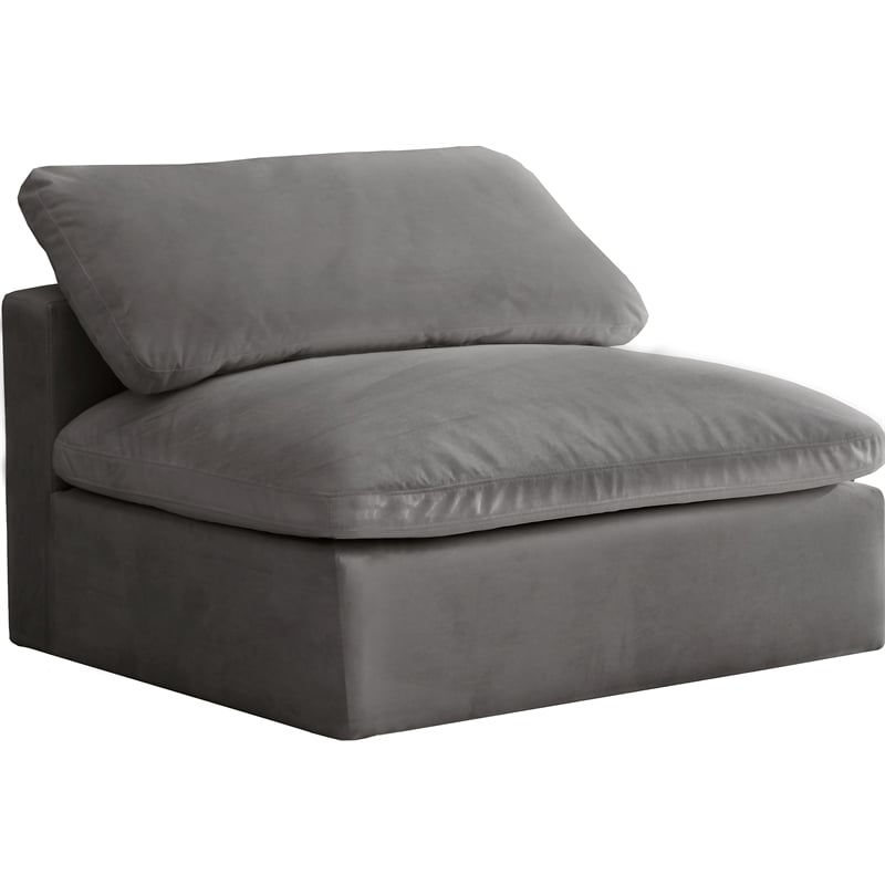 Pemberly Row Modular Gray Velvet Armless Chair with Fiber Cushions