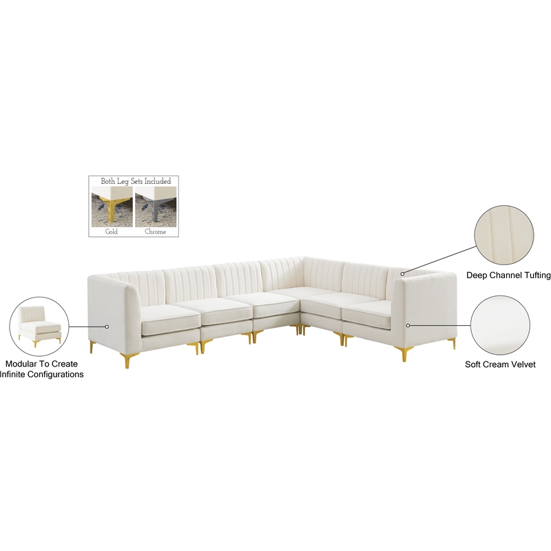 Pemberly Row Modular Cream Velvet Sectional with Channel Tufting