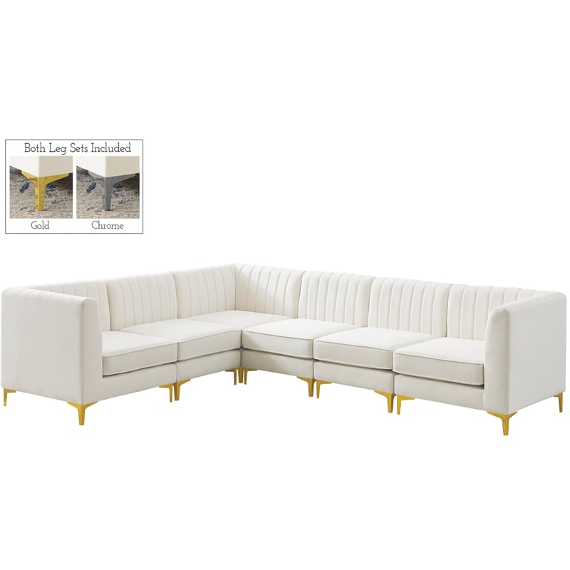 Pemberly Row Modular Cream Velvet Sectional with Channel Tufting