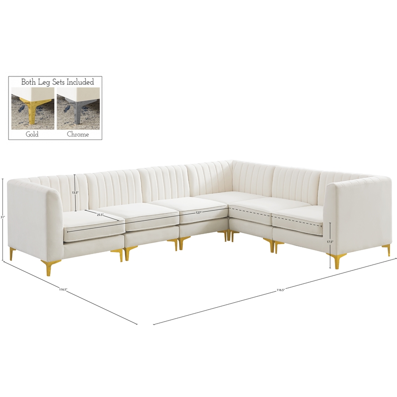 Pemberly Row Modular Cream Velvet Sectional with Channel Tufting
