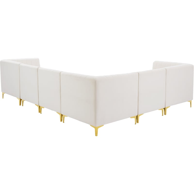 Pemberly Row Modular Cream Velvet Sectional with Channel Tufting