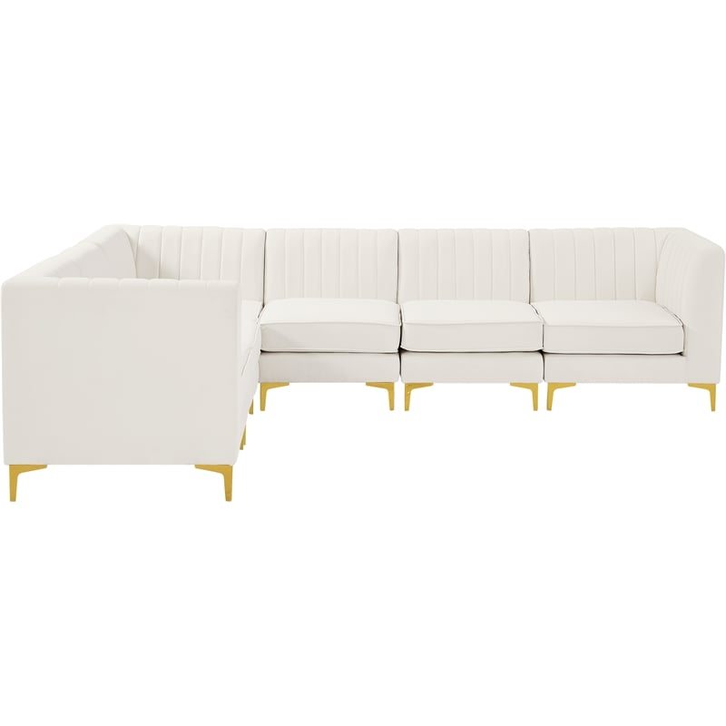 Pemberly Row Modular Cream Velvet Sectional with Channel Tufting