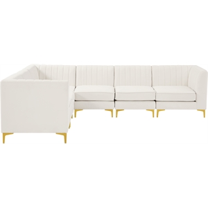 Pemberly Row Modular Cream Velvet Sectional with Channel Tufting