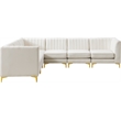 Pemberly Row Modular Cream Velvet Sectional with Channel Tufting