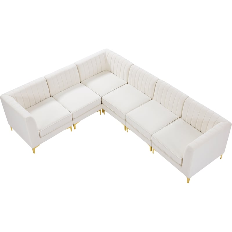 Pemberly Row Modular Cream Velvet Sectional with Channel Tufting
