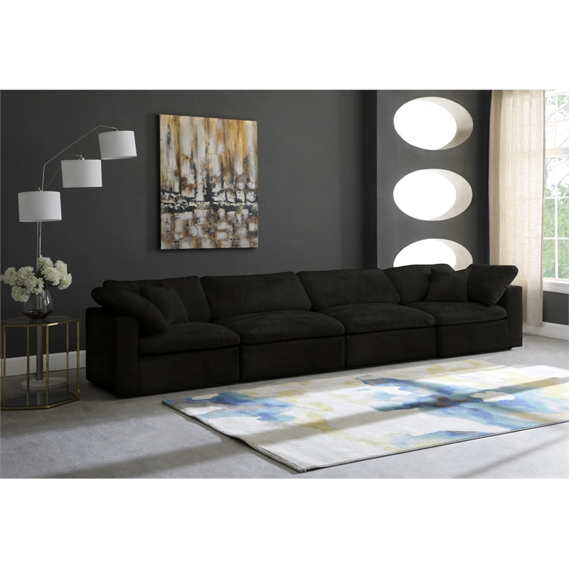 Pemberly Row Modular 4-Piece Velvet Sofa in Black Upholstery