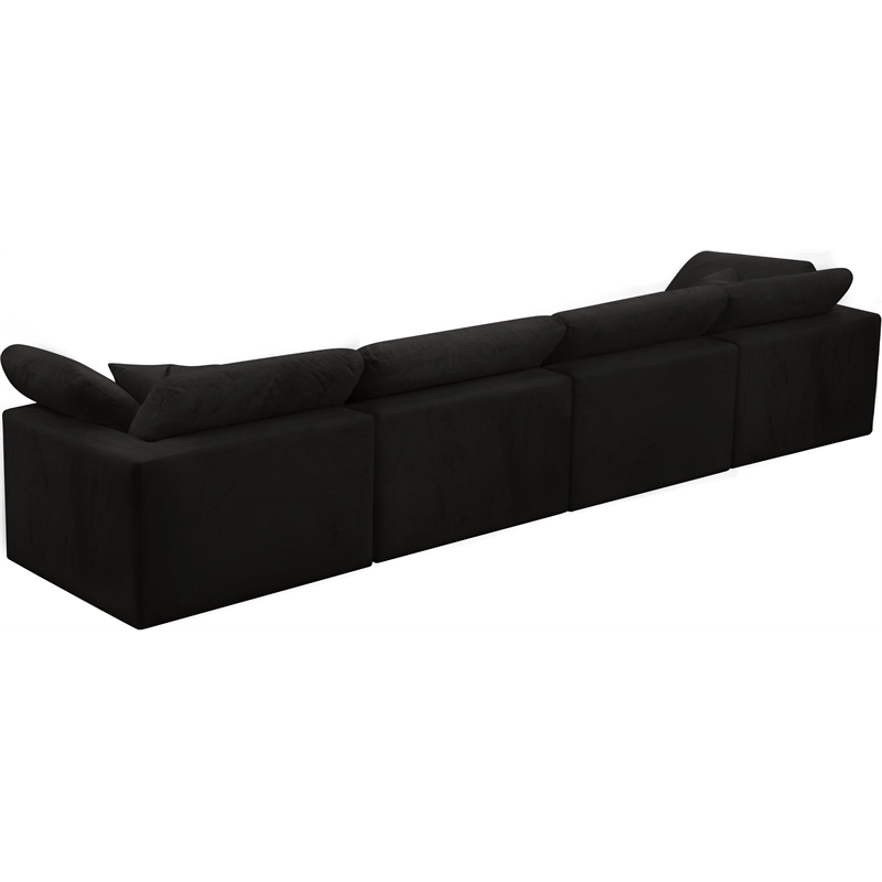 Pemberly Row Modular 4-Piece Velvet Sofa in Black Upholstery