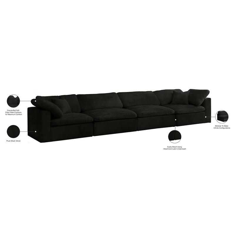 Pemberly Row Modular 4-Piece Velvet Sofa in Black Upholstery