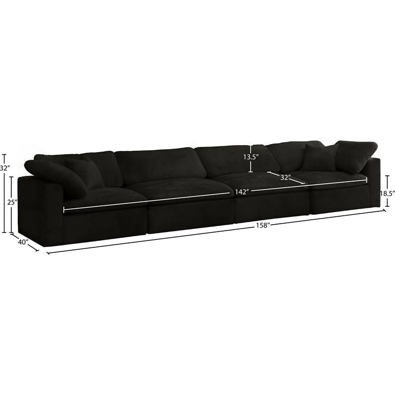 Pemberly Row Modular 4-Piece Velvet Sofa in Black Upholstery