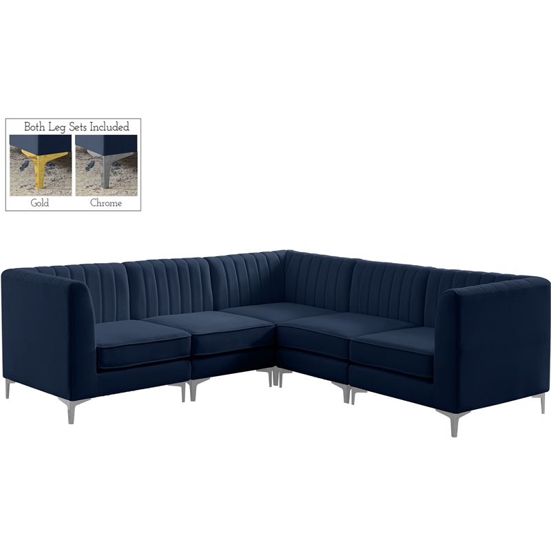 Pemberly Row Modular Sectional in Navy Velvet with Channel Tufting