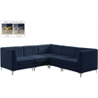 Pemberly Row Modular Sectional in Navy Velvet with Channel Tufting