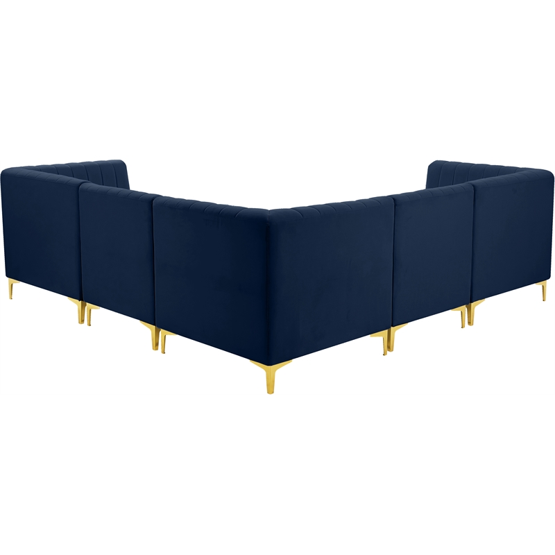 Pemberly Row Modular Sectional in Navy Velvet with Channel Tufting