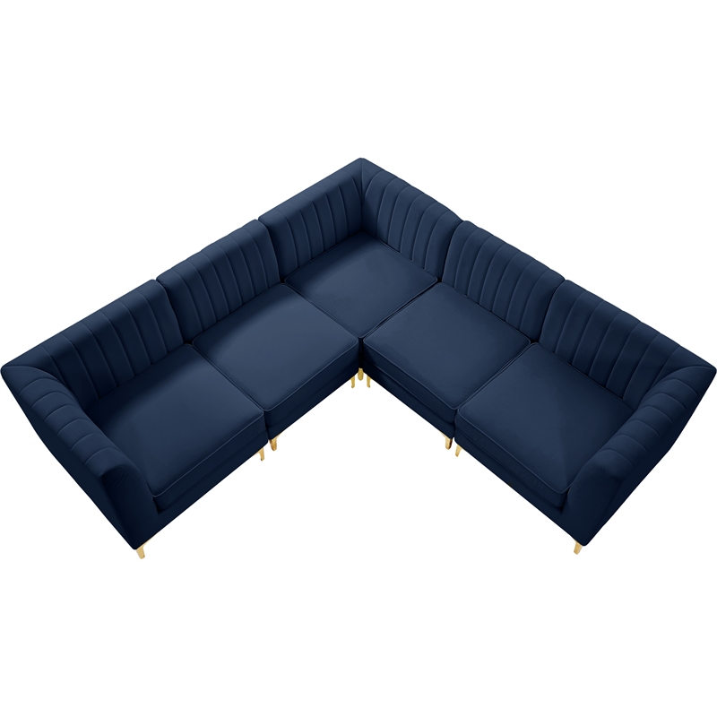 Pemberly Row Modular Sectional in Navy Velvet with Channel Tufting