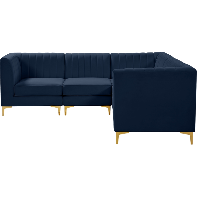 Pemberly Row Modular Sectional in Navy Velvet with Channel Tufting
