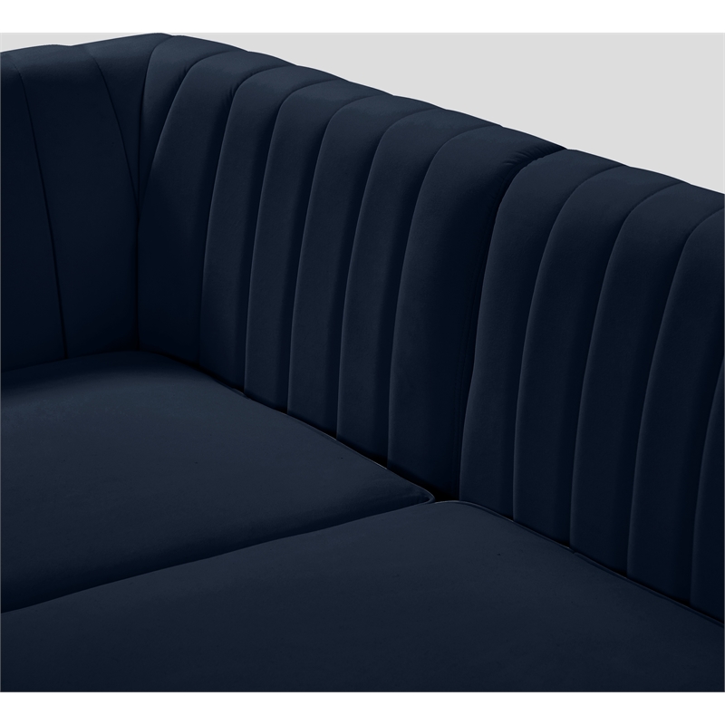 Pemberly Row Modular Sectional in Navy Velvet with Channel Tufting