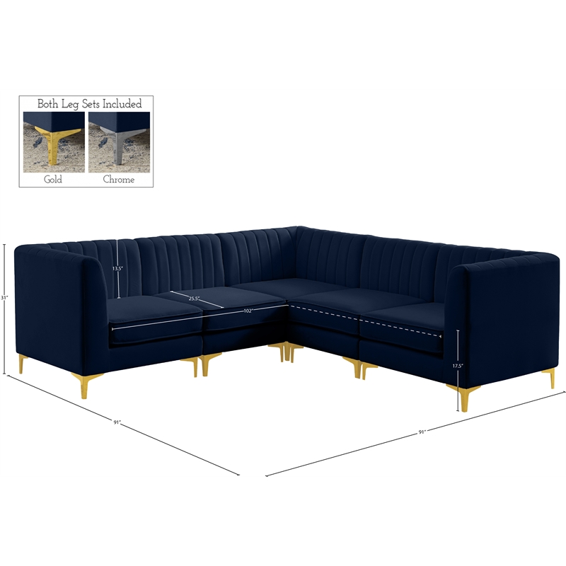 Pemberly Row Modular Sectional in Navy Velvet with Channel Tufting