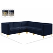 Pemberly Row Modular Sectional in Navy Velvet with Channel Tufting
