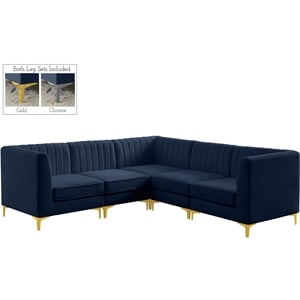 Pemberly Row Modular Sectional in Navy Velvet with Channel Tufting