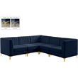 Pemberly Row Modular Sectional in Navy Velvet with Channel Tufting