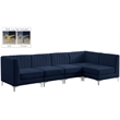 Pemberly Row Modular Sectional in Navy Velvet with Channel Tufting