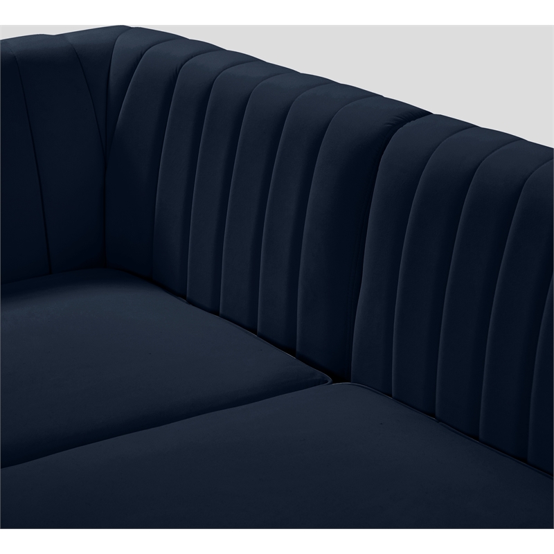Pemberly Row Modular Sectional in Navy Velvet with Channel Tufting