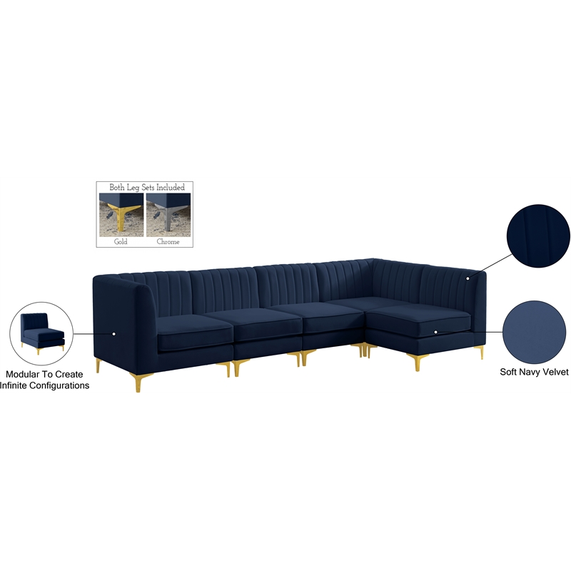 Pemberly Row Modular Sectional in Navy Velvet with Channel Tufting