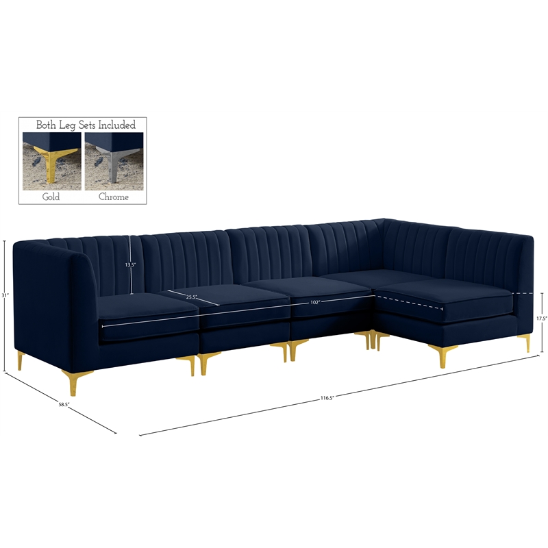 Pemberly Row Modular Sectional in Navy Velvet with Channel Tufting