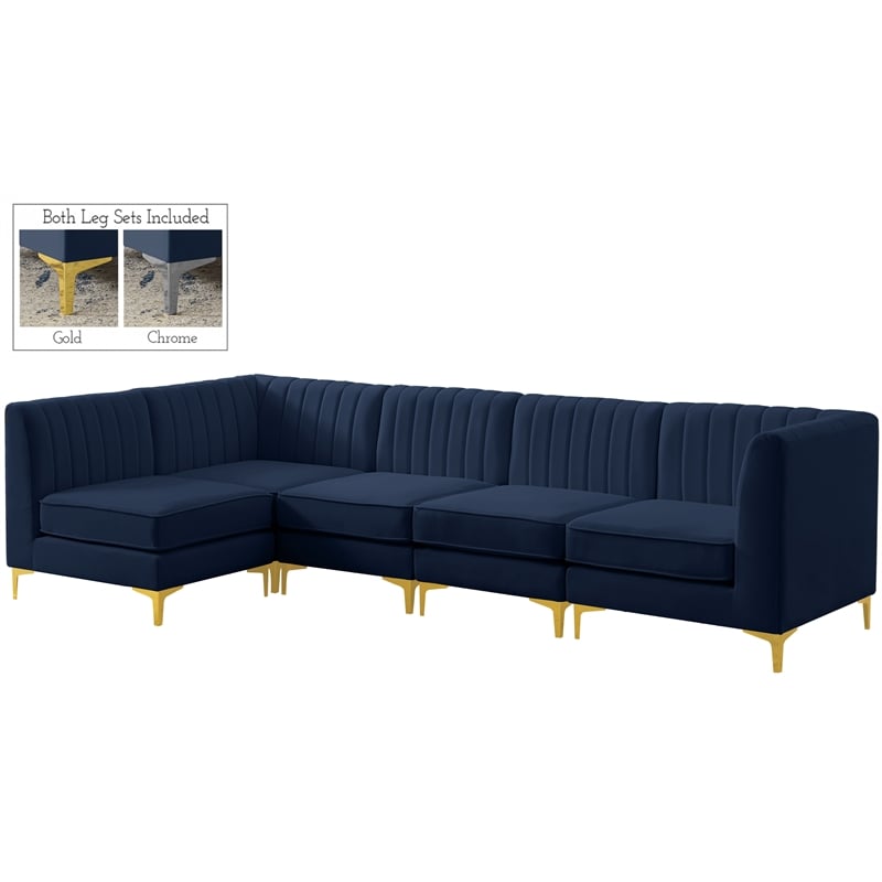 Pemberly Row Modular Sectional in Navy Velvet with Channel Tufting